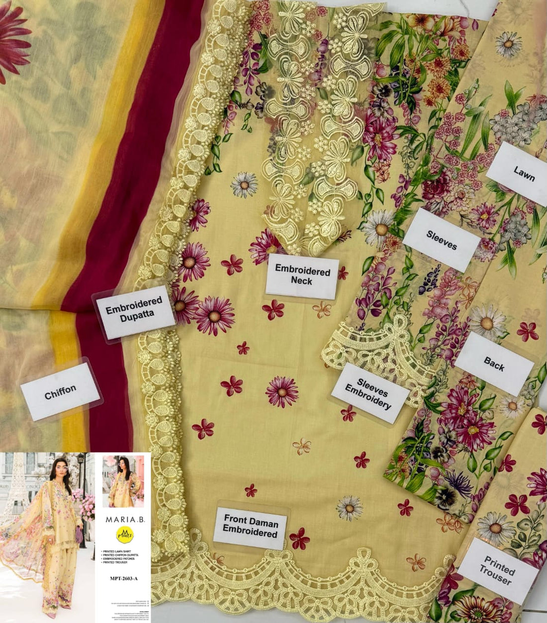 Alnisa Design Premium Embroidered Lawn Suit with Chiffon Dupatta