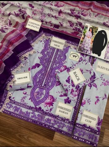 Premium Embroidered Lawn Suit with Chiffon Dupatta